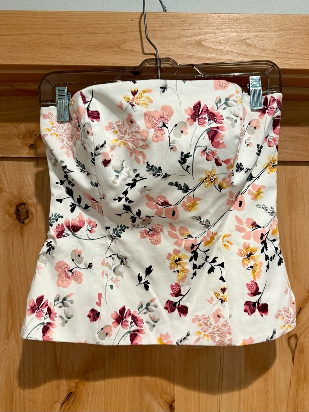 White House Black Market Strapless Floral Bustier - White, Pink & Yellow